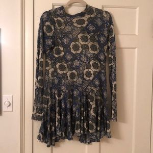 Free people green blue pattern mini dress